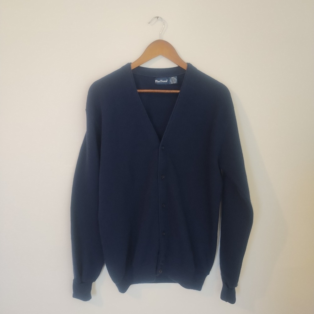 Par Four Cardigan Mens Medium Tall Blue Vintage‎ Golf Grandpa Preppy